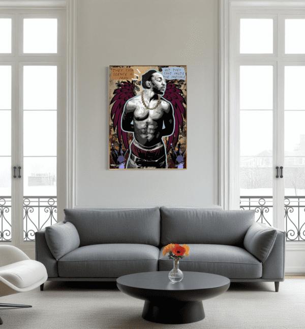 The Message canvas art by Henrix shown as wall decor in living room